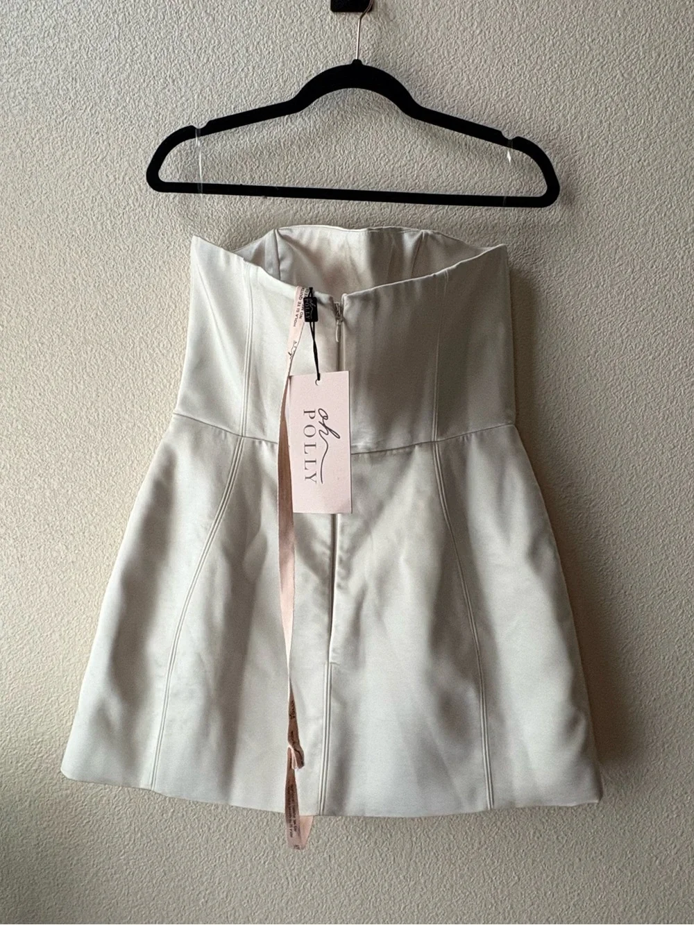 Oh Polly Haisley Bandeau Structured Tulip Mini Dress in Ivory